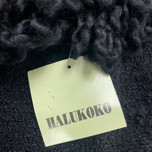 Halukoko Womens Black Ramie/Acrylic Long Coat With Textured Collar Size L - New - Picture 7 of 9